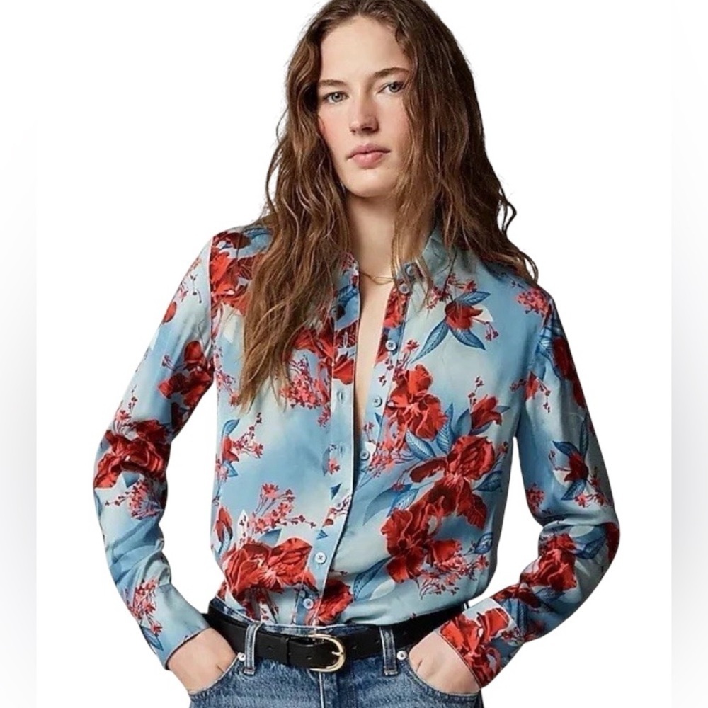 J. Crew - Drapey Relaxed Fit Button Down Floral Viscose Twill Blouse Sz Xs